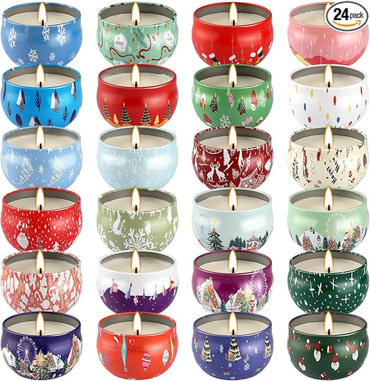 24 Packs Christmas Scented Candles Gift- Aromatherapy Candle-2.5oz Soy Wax-Long Lasting Burn time, Christmas,Advent, Thanksgiving Gifts, Home Decor