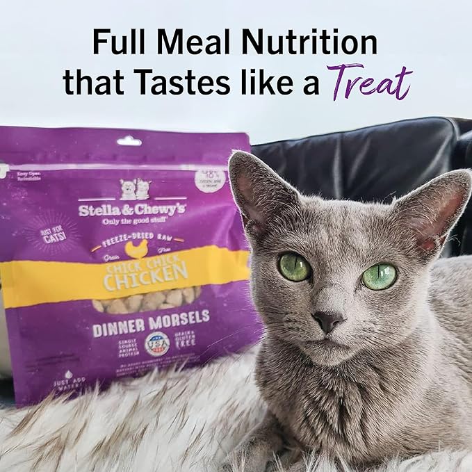 Stella & Chewy's Freeze-Dried Raw Cat Dinner Morsels - Premium Chicken Recipe with 98% Cage-Free Meat & Organs - Natural Grain-Free Cat & Kitten Food - Made in USA - 8 oz