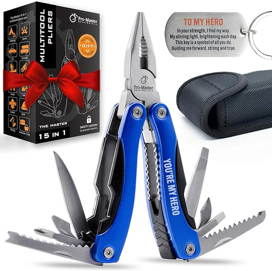 YOU ARE MY HERO 15-in-1 Multitool, Christmas Stocking Stuffer for Men, Compact Stainless Steel EDC, Practical Gift for Camping, Hiking, Fishing, Survival, All-in-One Tool for Dad, Brother, Boyfriend