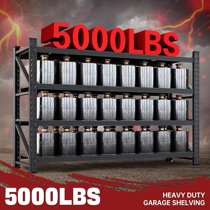 5000LBS Storage Shelves,60" W Garage Shelving Heavy Duty Metal Adjustable Garage Shelves, Shelving Units Industrial Shelving for Warehouse,60" W x 24" D x 70" H,Black