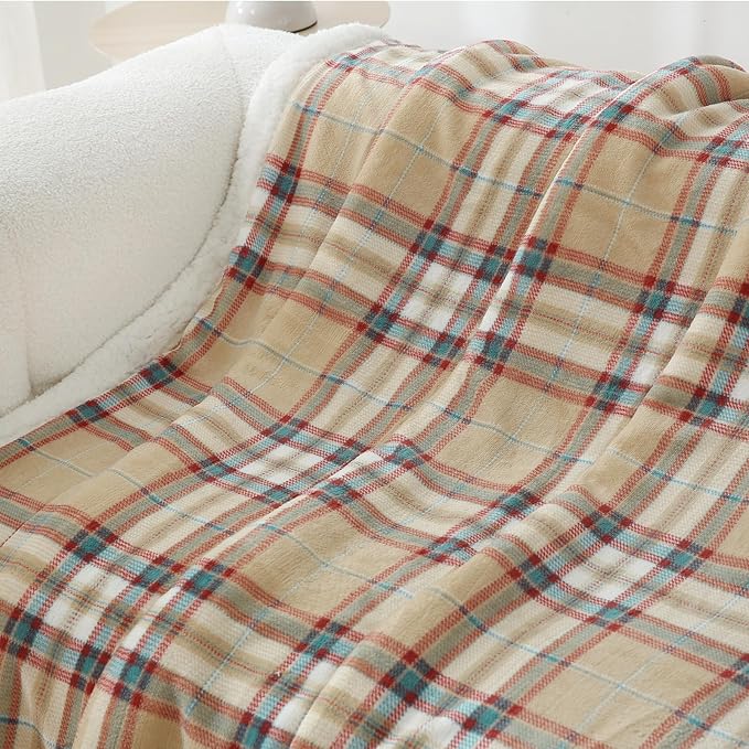 PU MEI Sherpa Blanket Twin Plaid Thick Bed Blanket, 80”*90”Super Soft Flannel Fuzzy Fleece Reversible Velvet Plush Warm Blanket for Couch (Yellow Red Check)
