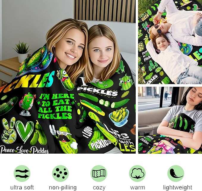 Pickle Blanket Gifts for Pickles Lovers Cute Pickles Flannel Throw Blanket Pickle Stuff Gifts for Girls Women Kids Birthday Decor 50" x 40"