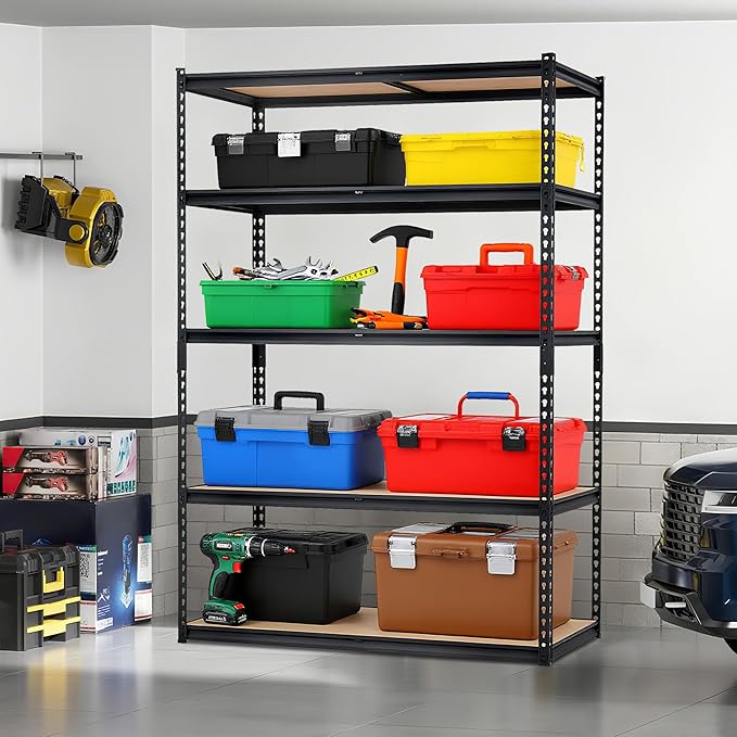 CABIHOME Garage Storage Shelves 5 Tiers, 48" W x 18" D x 72" H Heavy Duty Metal Shelving Unit, 2500 LBS Capacity Adjustable Boltless Storage Rack with MDF Boards for Garage, Pantry, Basement, or Wareh