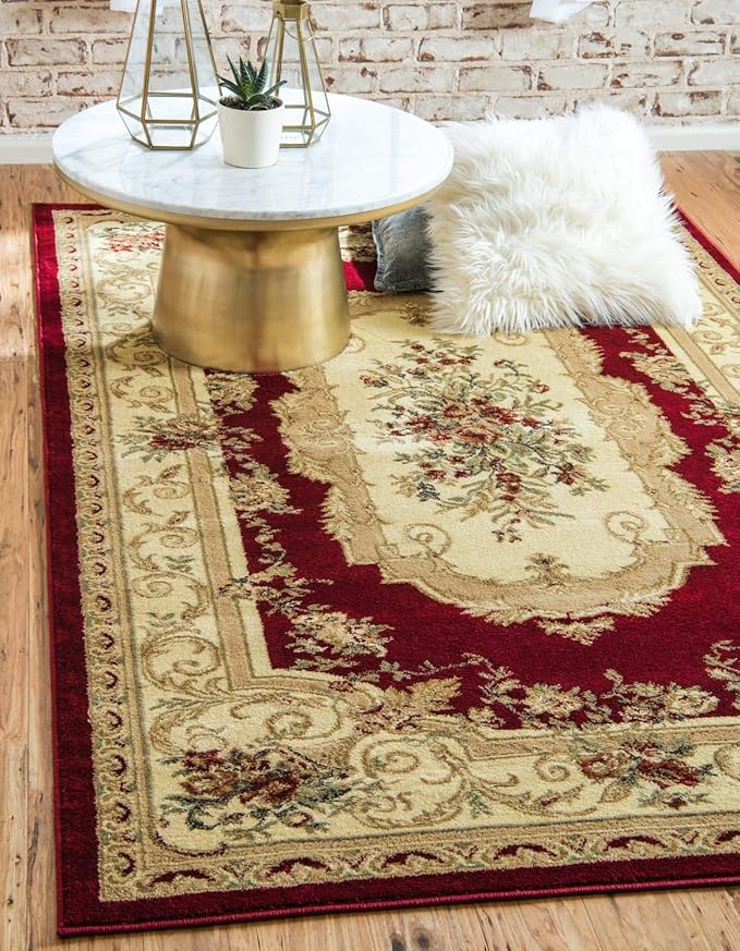Unique Loom Versailles Collection Traditional Classic Floral Motif Area Rug (4' 0 x 6' 0 Rectangular, Burgundy/ Ivory)