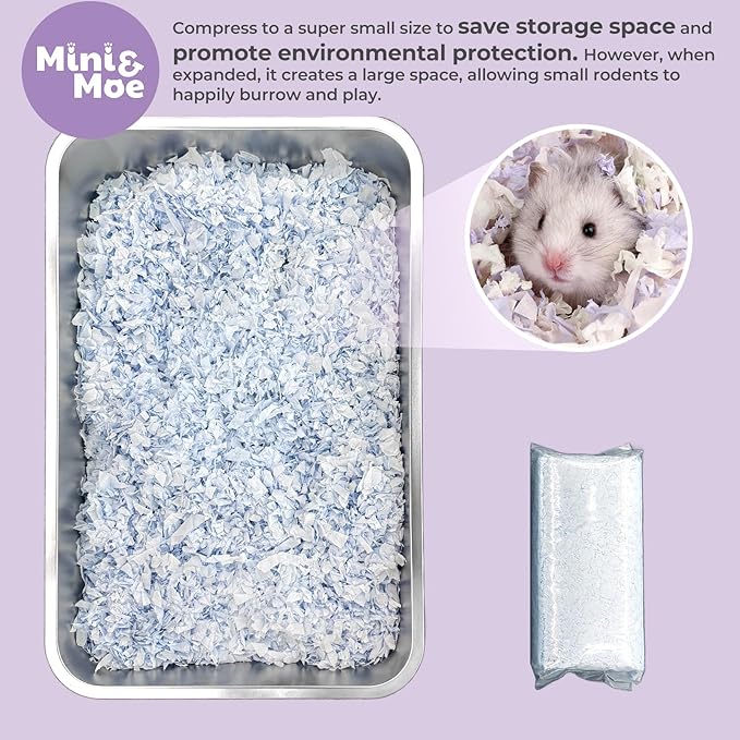 mini&moe Rabbit Bedding 23 Liters: Hamster Bedding Dust-Free and Odor Control Moisture Absorbent Natural Paper Small Pet Bedding - for Guinea Pigs, Hamsters, Rabbits, and Small Animal