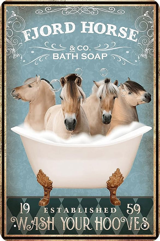Funny Fjord Horse Bathroom Decor - Tin Signs Wall Art Poster Retro Metal Poster Bar Home Bathroom Wall Decoration Sign Accessories 8x12 Inch