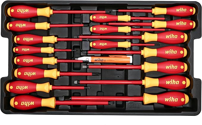Wiha 32800 Insulated Tool Set with Screwdrivers, Nut Drivers, Pliers, Cutters, Ruler, Knife and Sockets in Rolling Tool Case, 10,000 Volt Tested and 1000 Volt Rated, 80-Piece Set