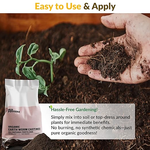 Old Potters Organic Earthworm Casting All-Natural Fertilizer for Indoor and Outdoor Planting, Enhances Root and Overall Health, Revitalizes Soil with Health Microbes, 25 lbs