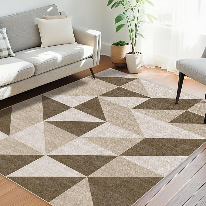Washable Geometric Area Rugs 5x7 Modern Abstract Brown Soft Large Carpet for Living Room Entryway Bedroom Farmhouse Non-Slip