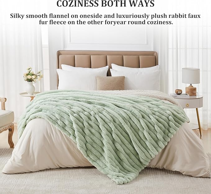 Faux Fur Throw Blanket for Couch, 1000 GSM Cozy Fuzzy Fluffy Soft Plush Thick Bubble Sherpa Blanket for Sofa Bedroom Living Room, Mothers Day Birthday Gifts for Women Home Decor