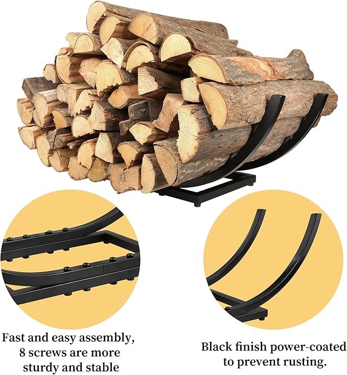 Curved Firewood Rack Firewood Holder: 22 Inch Heavy Duty Small Firewood Holder for Fireplace Indoor - Outdoor Log Rack Wood Holder