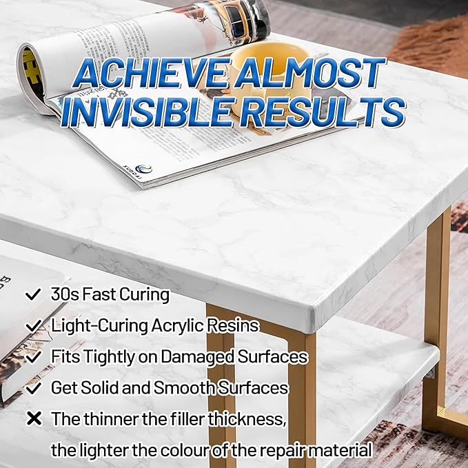 Quartz Countertop Repair Kit (Clear, White, Gray, Beige) 30s Fast Curing DIY Fix Luxury Stone, Granite Marble Acrylic Porcelain Fiberglass Quartz Countertop Chip Repair Kit for Cracks Holes Scratches