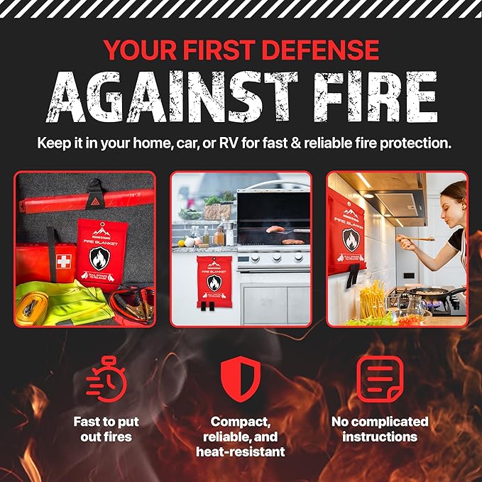 Emergency Fire Blanket - 2-Pack 40”x40” Stay Prepared With Our Fireproof Blanket Extinguish Flames for Your Home Kitchen - Be a hero with first house must haves along with Extinguisher - Home Safety