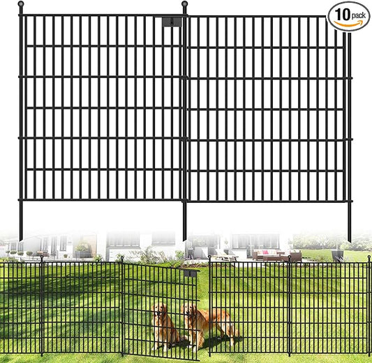 10 Panels No Dig Garden Fence with Gate, 40 in(H) X 24.2 ft(L) Metal Fence Panels, Thickened Rustproof Garden Fencing, Animal Barrier Fence for for Dogs, Rabbits, Landscape, Patio