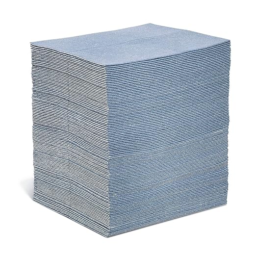 PIG Absorbent Mat Pads | 100 Oil Spill Mats | 15" x 19" Perforated Pads | Each Pad Absorbs 30 oz | Total Absorbency is 24 Gallons | Heavyweight | PMB30123