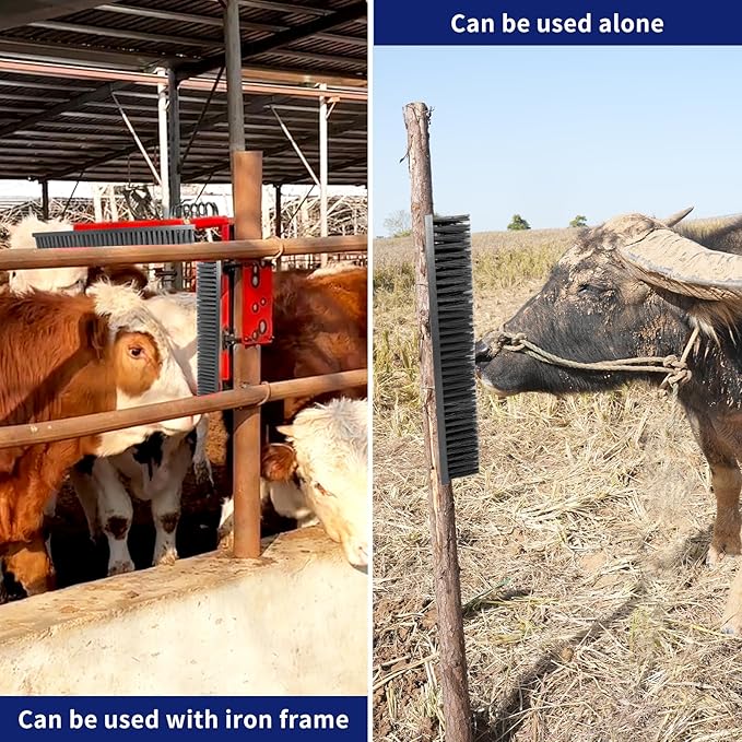 Livestock Scratch Brush With 8 Screws，Animal Back Scratching Brush for Cow,Cattle,Sheep, Horses,Pigs，Massage Grooming Tool (Black, 2pcs)