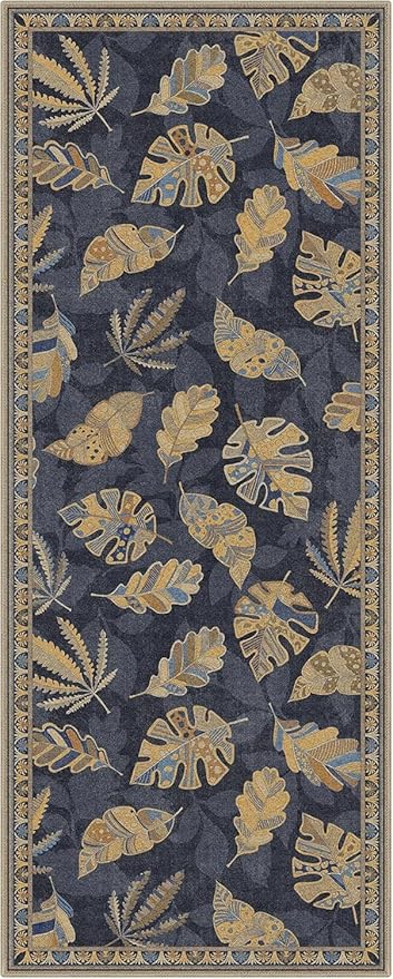 GENIMO Runner Rug 2x10 Non Slip Machine Washable Hallway Runner Rug, Low Pile Lightweight Rugs for Entryway, Hallway, Kitchen and Corridor, Leafy Twilight