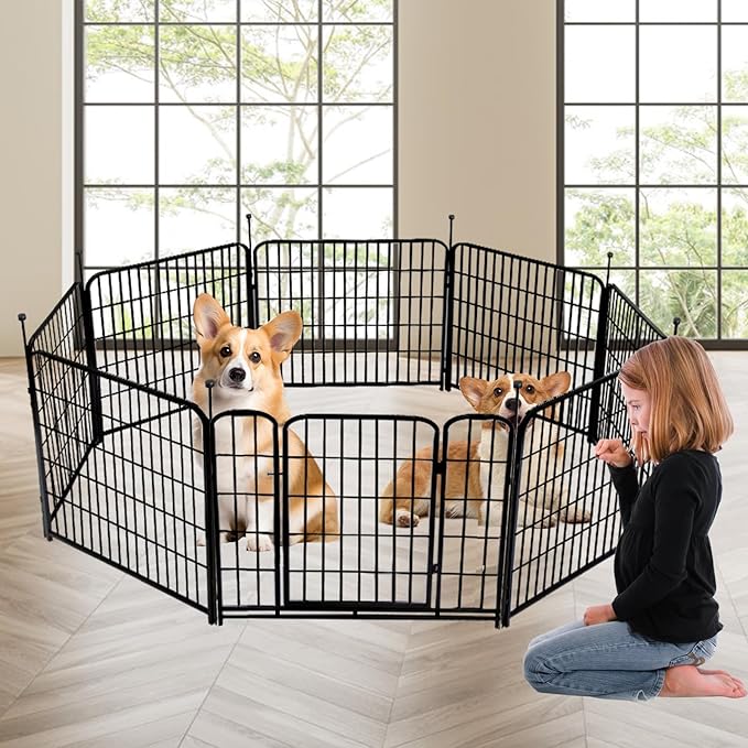Tall Garden Fence with Gate 48 in(H)×27 in(L) 12 Panels Total 26.6 Ft(L), Garden Fencing to Keep Dogs Out, Heavy Duty Iron Metal Animal Barrier Fence, Flower Bed Fencing