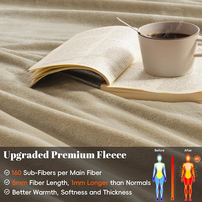 PHF Ultra Soft Fleece Blanket Queen Size, No Shed No Pilling Luxury Plush Cozy 300GSM Lightweight Blanket for Bed, Couch, Chair, Sofa Suitable for All Season, 90" x 90", Khaki