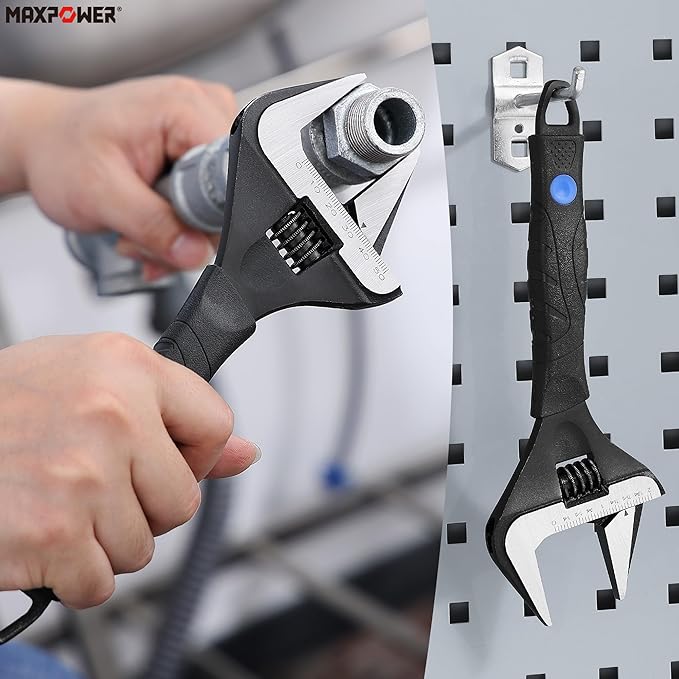 MAXPOWER 10 inch Adjustable Wrench, Wide Jaw Capacity 2 inch (50 mm)