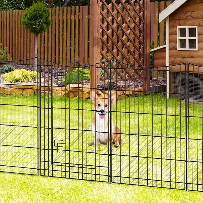 INJOPEXI Decorative Garden Fence 12 Panels 26ft(L)×36in(H) Metal Garden Fences with 11 Panels + 1 Gate, Animal Barrier Rabbit Fence Rustproof Wire Temporary Dog Fencing Outdoor for Backyard Lawn
