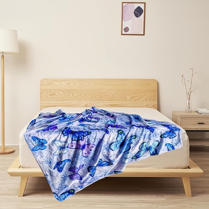 Cute Butterfly Blanket for Women Girls Kids Adults 40" x 50", Flannel Throw for Sofa Couch Bed Living Room, Gifts for Animal Lovers