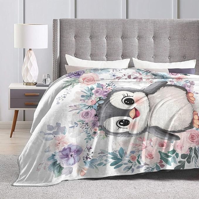 Cute Penguin Blanket Soft Warm Kawaii Penguin Plush Throw Blanket Cozy Lightweight Flannel Fleece Bedding Stuff Animal Decor Blanket Gifts for Lover Girls Boys Kids Teens Adults Women 60"x80"