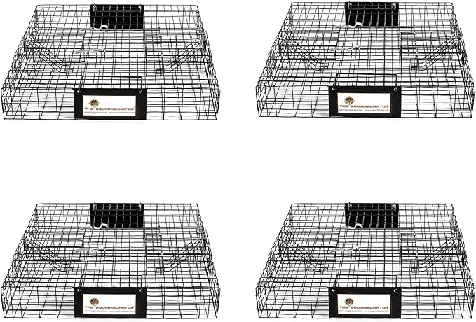 Rugged Ranch 4‑Pack Squirrelinator Multi‑Catch Squirrel Trap, Wire Cage, 24.5"x24.5"x5" Each - Live Catch‑and‑Release, 2‑Door Humane Rodent Control, No‑Poison Outdoor Use, Trap Only