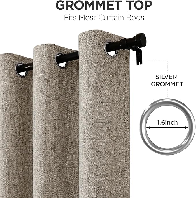 Joydeco Blackout Curtains 63 Inches Long 2 Panels Burg, Room Darkening Curtains for Bedroom, 100% Black Out Textured Thermal Drapes Privacy Protection 2 Panels Set(W52 x L63 Inch, Linen)