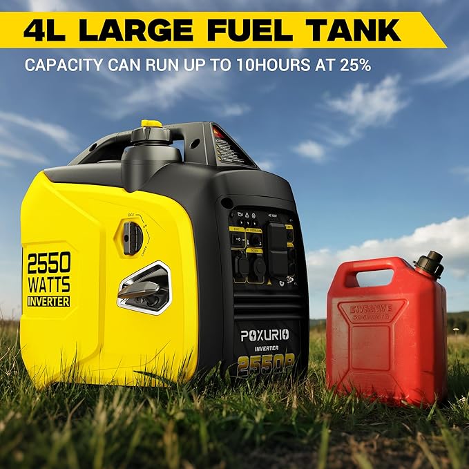 2550-Watt Portable Inverter Generator for Home Use, 4L/1.06Gallon Large Fuel Tank Up to 10 Hours Use, 120V Gas Powered Generator Super Quiet - EPA Compliant,Yellow