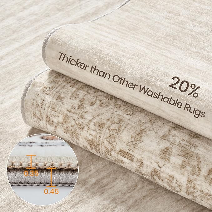 Rugland 8x10 Area Rugs - Stain Resistant Washable Rug, Anti Slip Rugs for Living Room, Vintage Tribal Area Rugs(Distressed Beige, 8'x10')