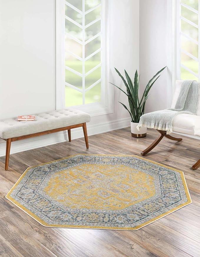 Unique Loom Baracoa Collection Area Rug - Prado (5' 1" Octagon, Yellow/ Ivory)