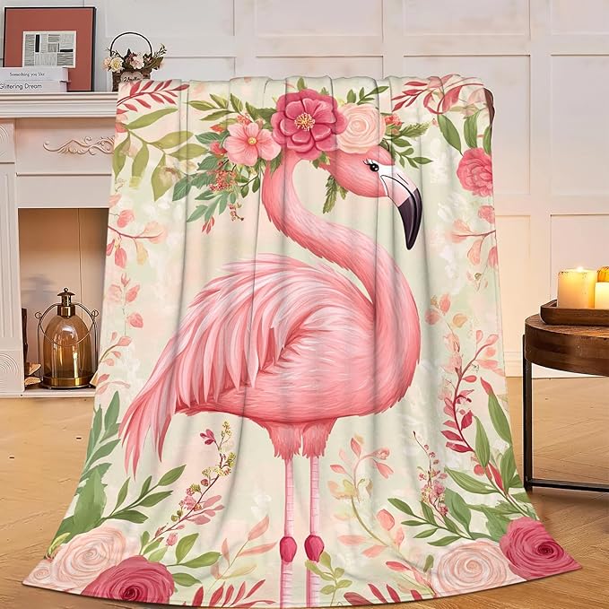 Flamingo Blanket Flamingo Flower Throw Blanket Soft Warm Cozy Fuzzy Plush Gifts for Girls Women Lightweight Fleece Flannel Stuff Gift for Kids Adults 60"X50"