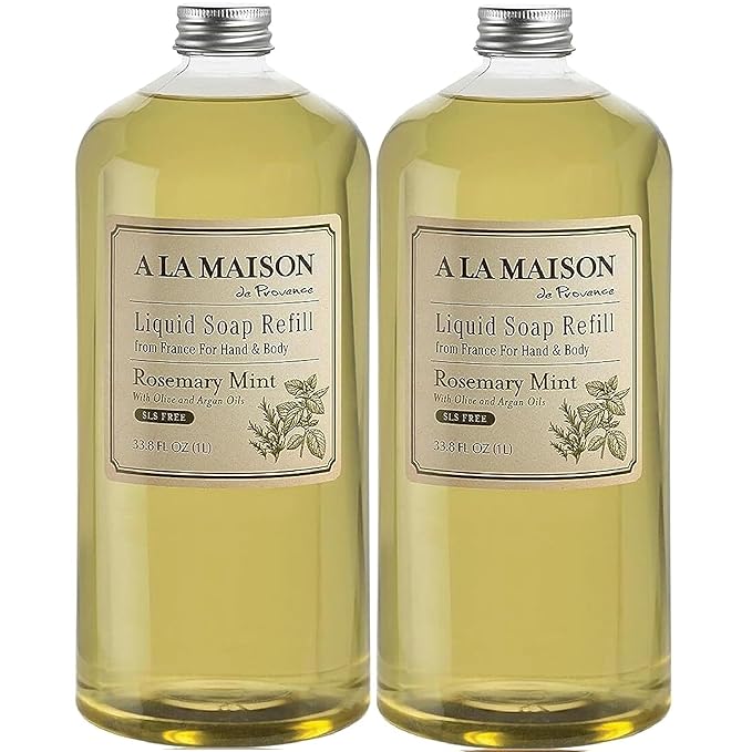 A LA MAISON French Liquid Hand Soap Refill, Rosemary Mint - Natural Hand Wash Made with Essential Oils - Biodegradable, Plant-Based, Vegan, Cruelty-Free, Alcohol & Paraben Free (33.8 oz, 2 Pack)