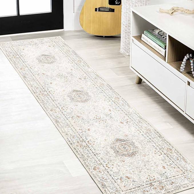 Washable Runner Rug 2x8,Boho Rug Runners Non Slip,Long Rugs for Hallways Kitchen Bedroom Entryway Living Room Bathroom,Vintage Bohemian Distressed Floor Carpet,Beige