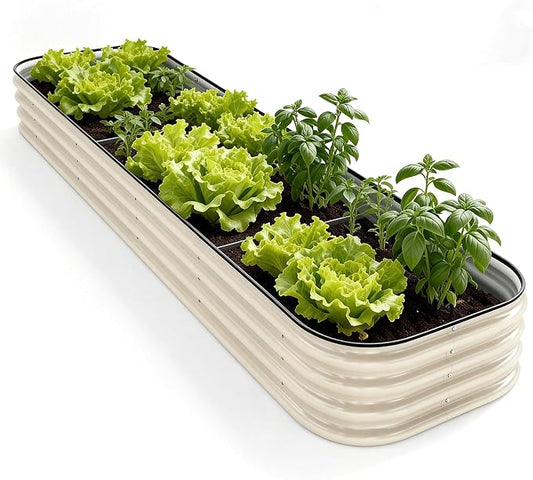 DaisyVibe Raised Garden Bed Kit, Planter Raised Garden Boxes Outdoor, Oval Large Metal Raised Garden Beds for Vegetables Flowers (White, 8ftx2ftx1ft)