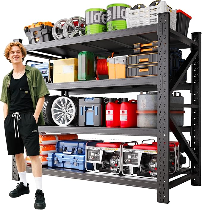 24''D Garage Shelving Heavy Duty 5-Tier Adjustable Storage Shelves Unit,6000 LBS Metal Utility Rack Shelf for Industries, Warehouses, Basement,Black (70''H x 48''W x 24''D)