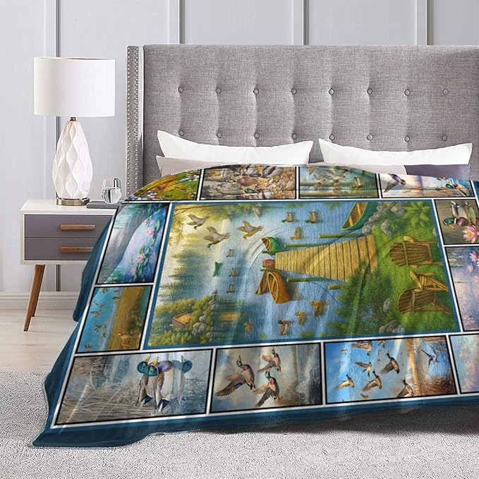 Mallard Duck Fleece Blanket Flying Ducks Throw Blankets for Girls Boys Super Soft Warm Flannel Wild Animal Throws Gifts for Men Women Cozy Fuzzy Plush Stuffed Couch Bed Bedding Decor 60"X50"