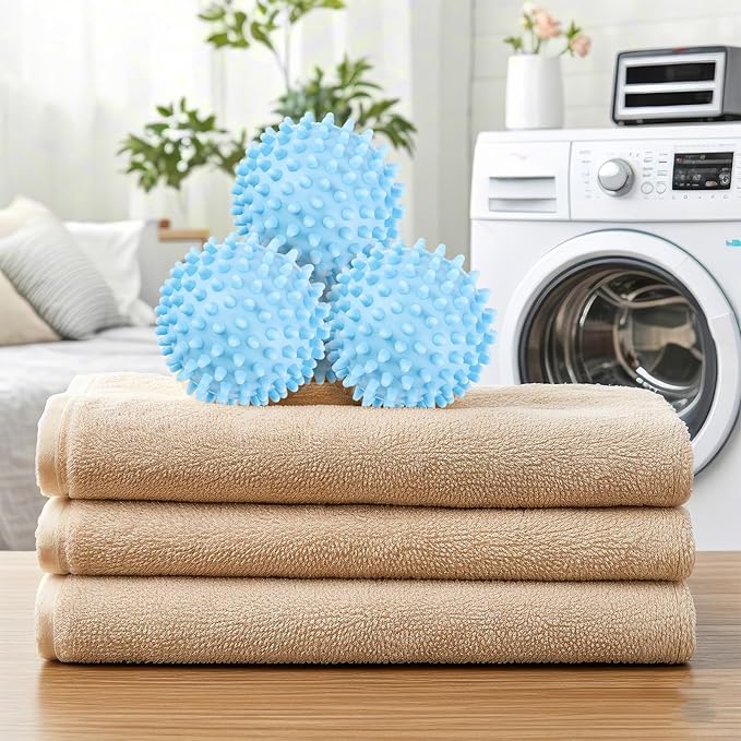 6 Pack Laundry Balls for Dryer, Dryer Balls Laundry Reusable, Dryer Ball Plastic Pellet Packs for Fabric Soften, Reduce Wrinkle and Less Static Cling-Light Blue