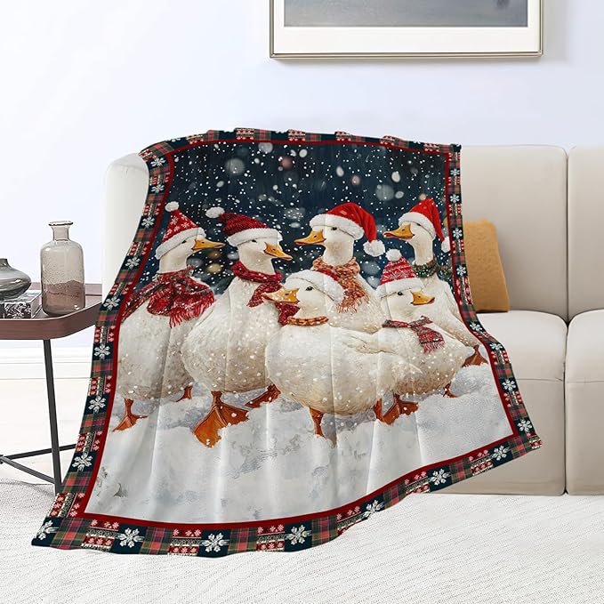 Christmas Duck Blanket Cute Duck Lover Throw Blankets Funny Gifts for Girls Boys Kids Soft Cozy Fleece Plush for Couch Sofa Bed 60"x50"