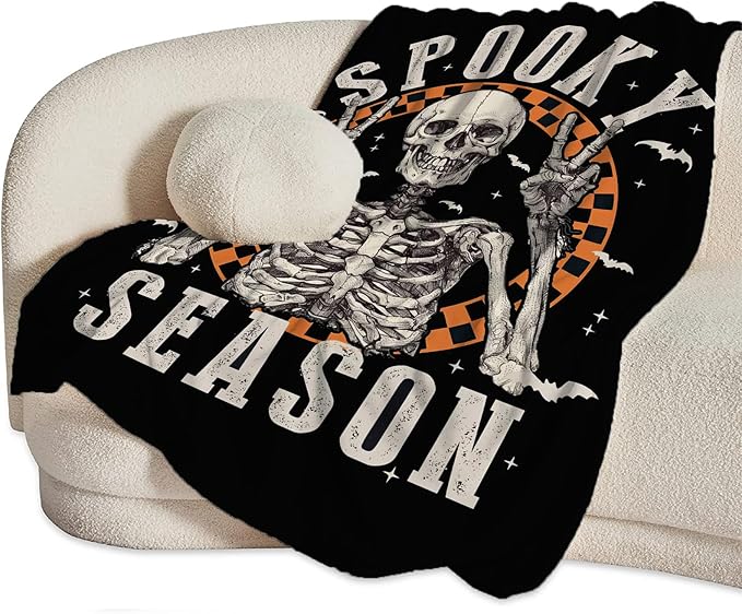 Gothic Skull Halloween Blanket, Skeleton Bones Throw Blanket, Hippie Fuzzy Plush Blankets Ultra Soft for Skull Lover Gift Kids Teens Women Men Girls Boys Stuffed Decor for Bedding Sofas Couch 50"X40"
