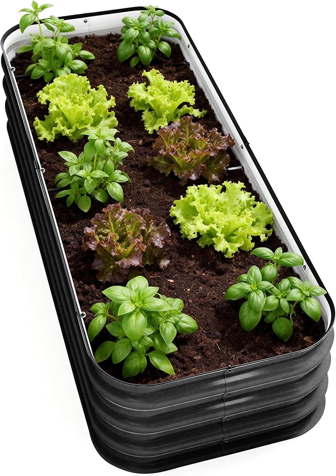 DaisyVibe Raised Garden Bed Kit, Planter Raised Garden Boxes Outdoor, Oval Large Metal Raised Garden Beds for Vegetables Flowers (Gray, 5ftx2ftx1ft)