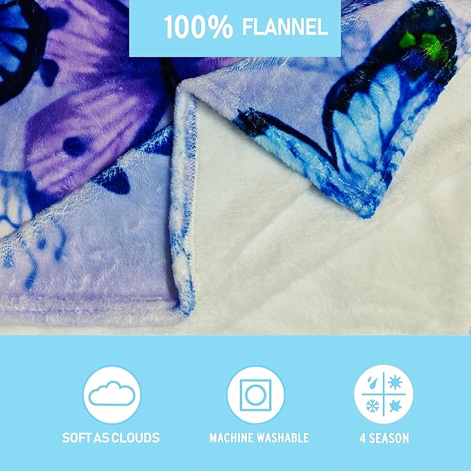 Cute Butterfly Blanket for Women Girls Kids Adults 40" x 50", Flannel Throw for Sofa Couch Bed Living Room, Gifts for Animal Lovers