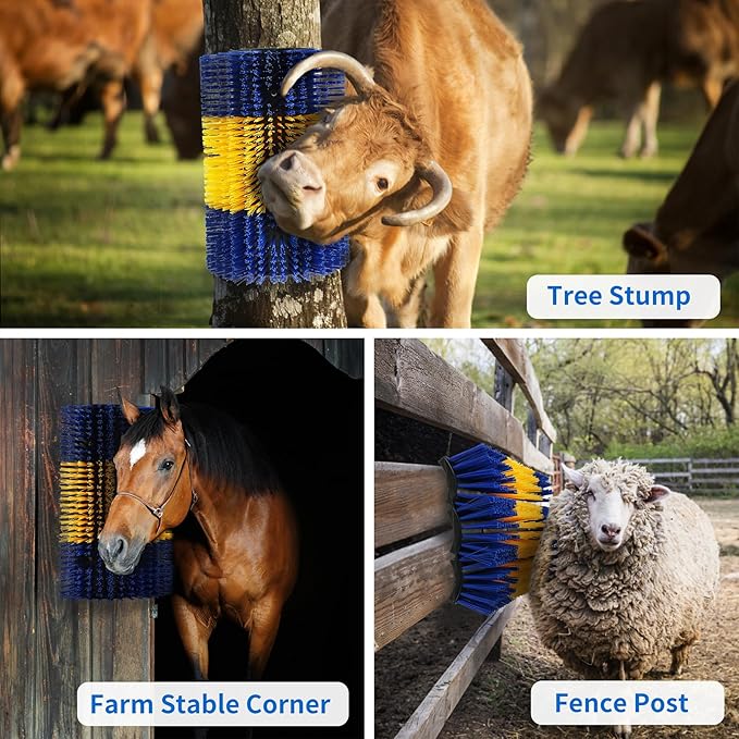 Livestock Scratching Brush, 4PCS Upgraded Cattle Scratcher with 24 Screws, Horse Brush for Grooming, Relieve Itching on the Back of Livestock, Cattle Supplies for Horse, Goat, Cow, Pig (XL Size)