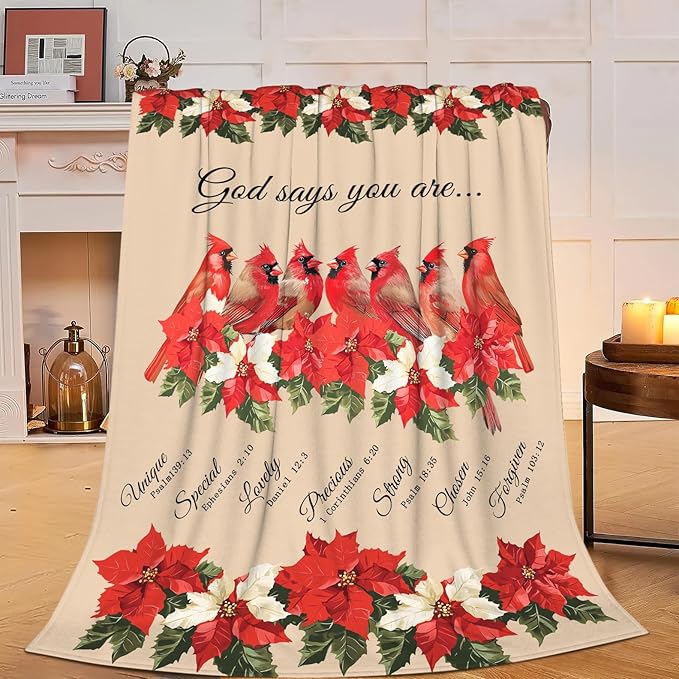 Cardinal Blanket God Says You are Throw Blanket Soft Warm Cozy Fuzzy Plush Red Birds Throw Blanket Gifts for Girls Women Cardinal Fleece Flannel Gift Blankets for Kids Adults 60"X80"