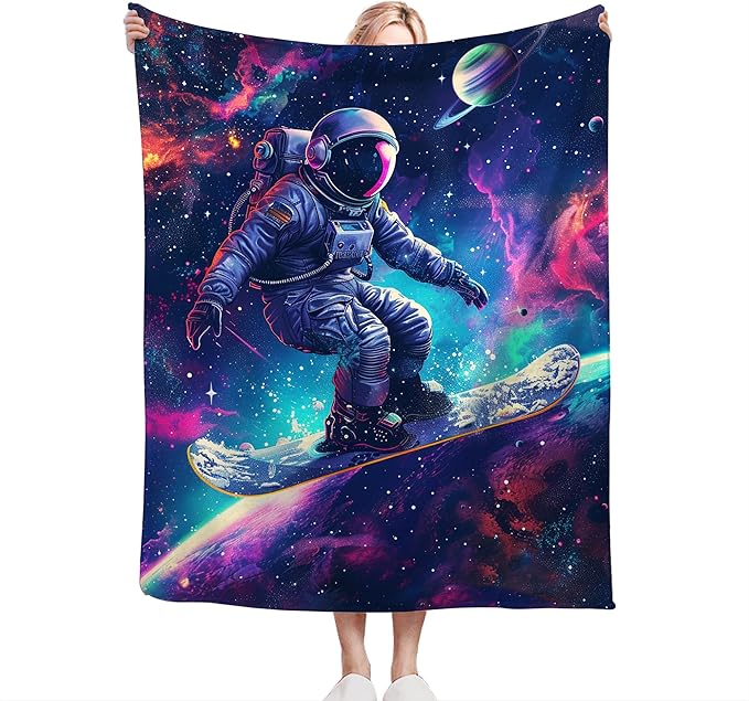 Spaceman Astronaut Throw Blanket - Soft, Warm, Cozy Fleece for Couch, Sofa, Bed - 60"x50" - Unisex Adults & Kids