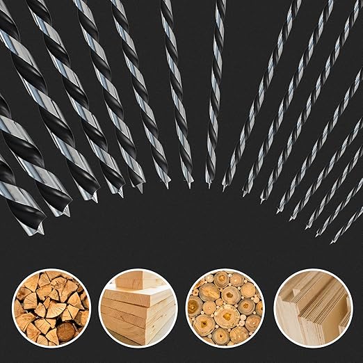 16Pcs Brad Point Wood Drill Bit Set, 12 Inch Extra Long Drill Bit Set with Double Flutes Design for Carpenter Woodworking and All Types of Wood (7/64" - 5/8")