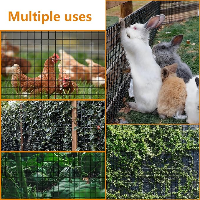 Black 19 Gauge 1/2 Inch Hardware Cloth - Vinyl Coated Welded Wire Mesh Roll - Duty Rust Proof Fencing for Gardens, Poultry Animal Netting Cage Screen (Black 1/2 48inx100Ft)