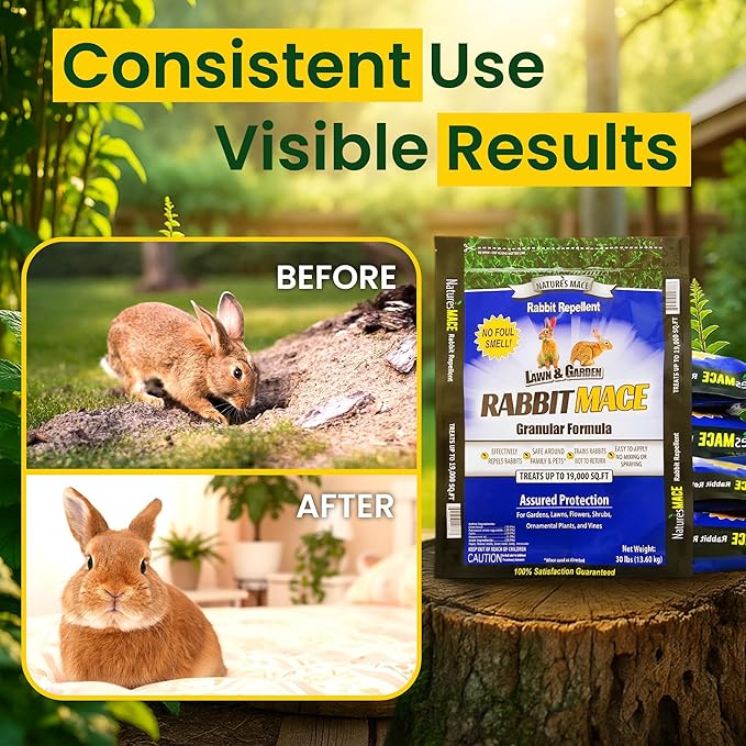 Nature's MACE Rabbit MACE Granules, 150 Pounds, Treats 95,000 sq ft, Rabbit Repellent Outdoor, Granular Rabbit Deterrent for Plants, Garden, Flowers, Landscape, Safe to use Around People, Pets, Plants