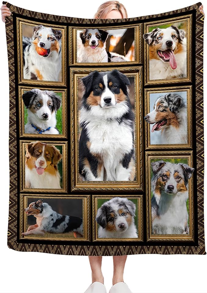 Australian Shepherd Blanket, Dog Throw Blankets, Animal Fuzzy Plush Blanket Ultra Soft for Dog Lover Gift Kids Teens Women Men Girls Boys Stuff Decor for Home Bedding Sofas Couch Camping 80"X60"
